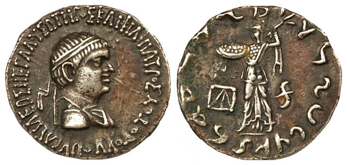 Indo-Greeks, Apollodotus I, Silver, 9.17 g, Tetradrachm, bust of the emperor to right with