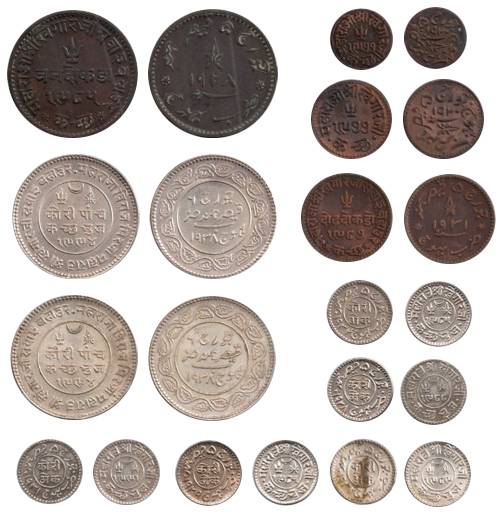Khengarji III, Copper (4), Trambiyo, Dokdo, 1½ Dokda and 3 Dokda; Silver, 5 Kori (2), 1 Ko