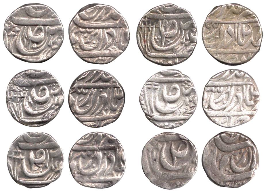Karam Singh, Silver (6), Rupee, all different types of KM 30.1, 30.2, 30.4, 30.6, 31 and u