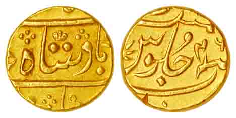 Bombay Mohur, Gold, 11.63 g, in the name of Shah Alam II, Surat Mint (off flan), RY 46, sm