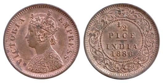 Victoria Empress, Copper, ½ Pice, 1886. UNC, Scarce