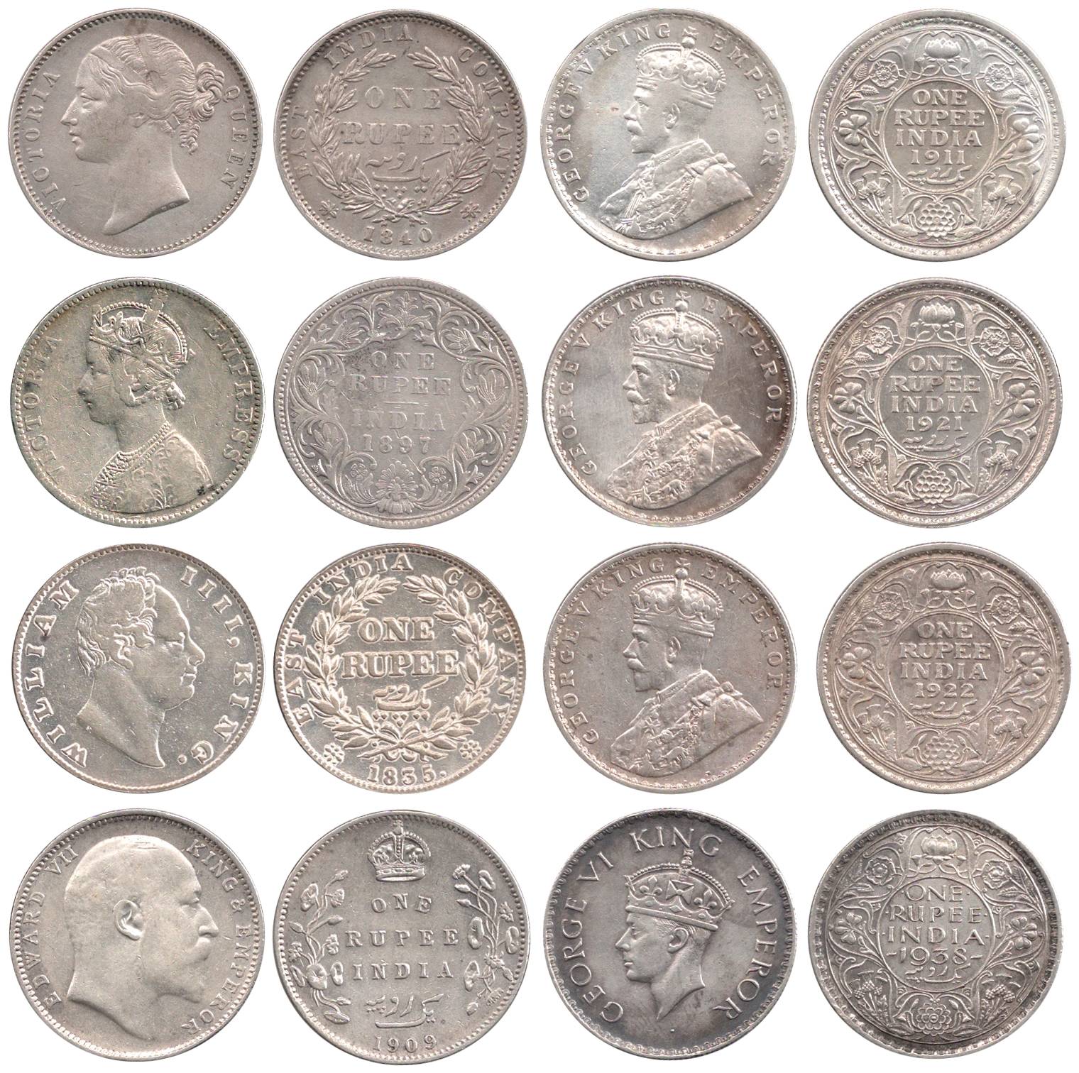 Silver (55), Rupee, set of all different 55 Rupees from William IV to George VI. 1835 to 1