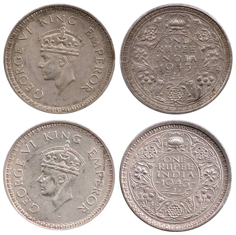 George VI, Silver (2), Rupee, 1943, Large 3 and Small 3 varieties, Bombay Mint. Very Fine 
