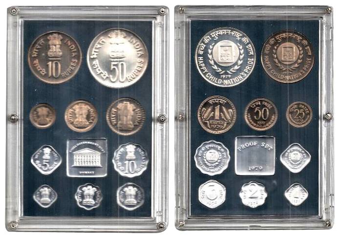 Proof Set of 1979, 10 Coin Set, Happy Child - Nation’s Pride, Bombay Mint (RB# 71). With b