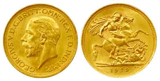 Great Britain, George V, Gold, 8.00 g, Sovereign (Guinea), 1929, SA mint, bust of the rule