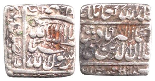 Akbar, Silver, Square Rupee, Fathpur Dar us Sultanate Mint, AH 986 (KM 82.2). Very Fine.