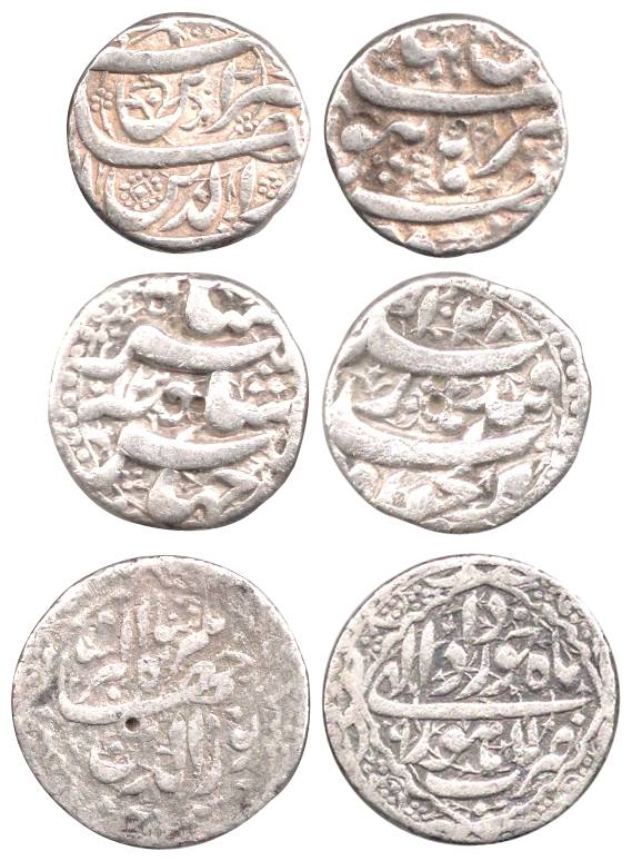 Jahangir, Silver (3), Rupee, Qandhar Mint, AH 1028/13; Burhnapur Mint; Lahore Mint, RY 9, 