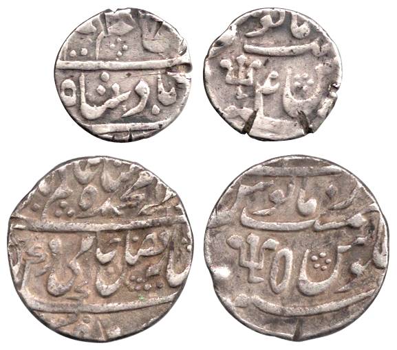 Azimabad Mint, Silver (2), Rupee, Shah Alam II, and ½ Rupee, Alamgir II. Fine+. 2 coins