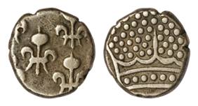 Fanon, Silver, 1.45 g, pearled crown on obv, 5 fleur-de-lis on rev, ND (1760), KM 44. Very