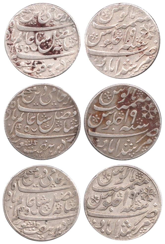 Murshidabad Mint, Silver (8), Rupee, in the name of Shah Alam II, RY 19. Assorted lot. Ver
