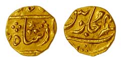 Bombay 1/15 Mohur, Gold, 0.77 g, in the name of Shah Alam II, Surat Mint (Te of Surat visi