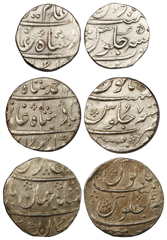 Mumbai Mint, Silver (3), Rupee, in the name of Shah Jahan II, Muhammad Shah and Alamgir II