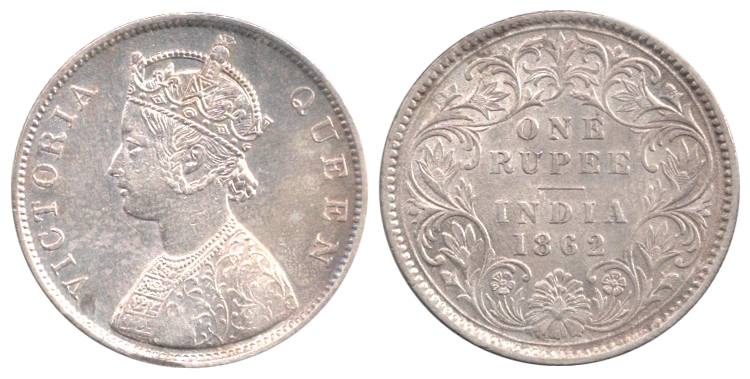 Victoria Queen, Silver, Rupee, 1862, B/III type. Very Fine, Rare