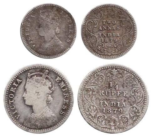 Victoria Empress, Silver (2), ¼ Rupee and 2 Annas, 1879. Very Fine, Scarce. 2 coins