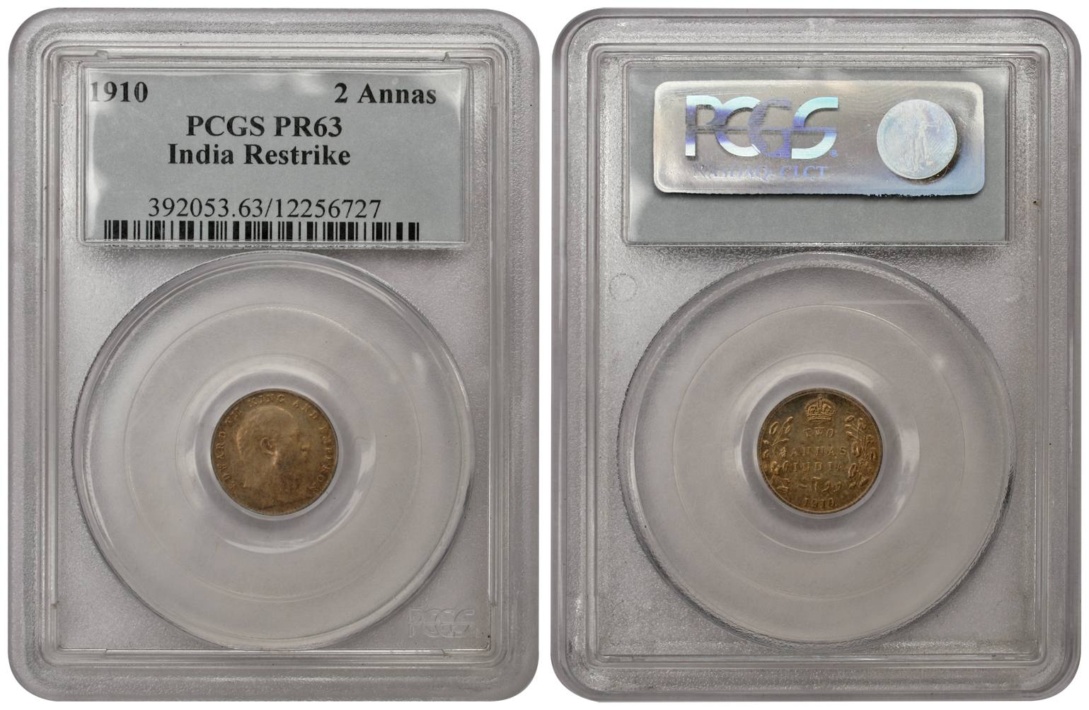Edward VII, Silver, Proof 2 Annas, 1910, Calcutta Mint. Graded and slabbed by the PCGS as 