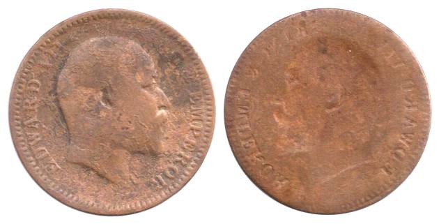 Edward VII, Copper, ¼ Anna, Lakhi or Brockage of obv type. Thin planchet. Very Fine+, Rare