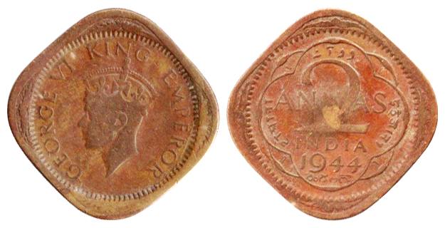 George VI, Bronze, 2 Annnas, 1944. Fine, Scarce
