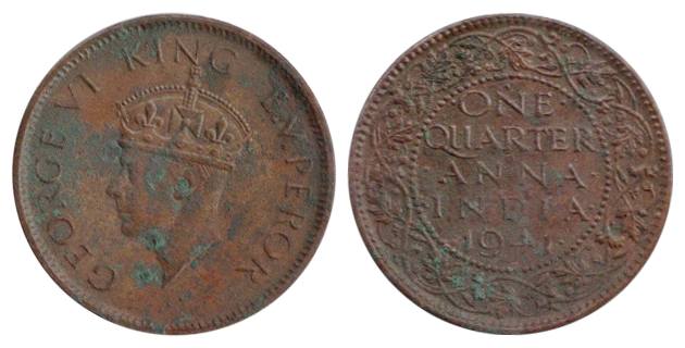 George VI, Copper, ¼ Anna, 1941, Bombay Mint. Rare