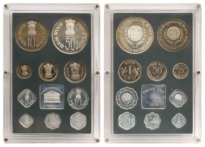 Proof Set of 1979, 10 Coin Set, Happy Child - Nation’s Pride, Bombay Mint (RB# 71). With b