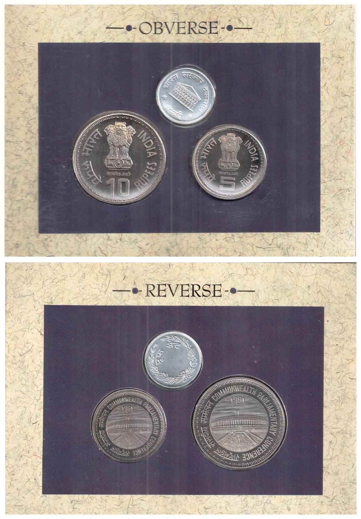 Proof Set of 1991, 37th Commonwealth Parliamentary Conference, Set of 2 coins: 10 & 5 Rupe