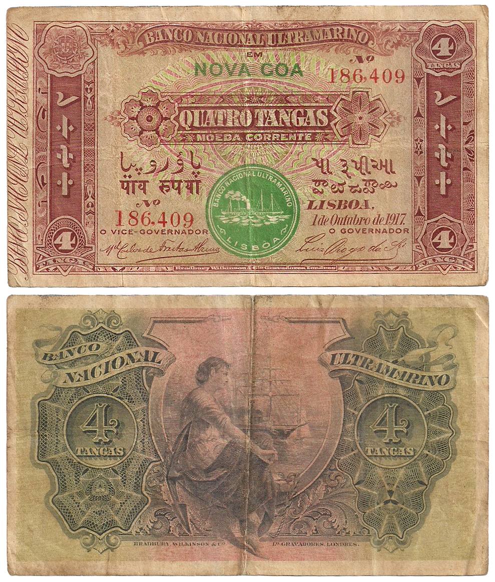 400 ¼ Rupia (Quatro 4 Tangas), Green Seal, issued in 1917, Sign G2 and VG2 (Jhun 9.1). Cen