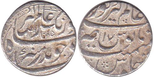 Aurangzeb, Silver, Rupee, Alamgirpur Mint, AH 1085/17, mint name at top on rev (KM 300.9).