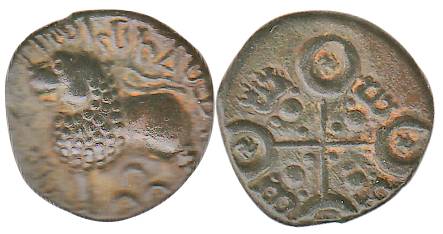 Satavahanas, King Satavahana, Copper, 4.94 g, Junnar Lion type with the majestic lion seat