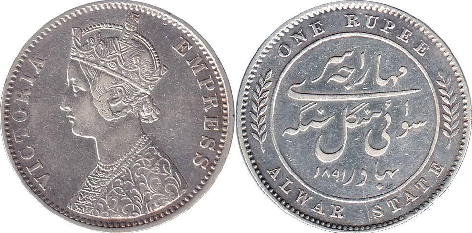 Mangal Singh, Silver, Rupee, with the name and portrait of Victoria Empress, AD 1891, mill