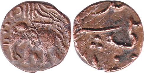SayajiRao II??, Copper, ½Paisa, Amreli Mint, elephant walking to left and carrying a flag 