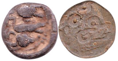 Satavahanas, Lead, 3.79 g, bull walking to right on obv, Ujjayini symbol on rev, anonymous