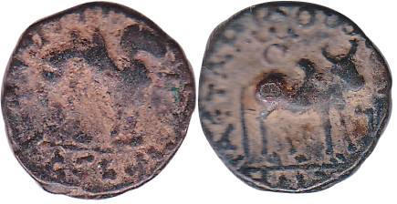 Kushanas, WimaTakto, Copper, 5.30 g, double humped camel and Bull type.Fine+, Scarce