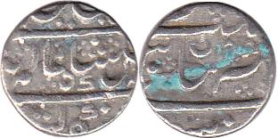 Mahisoor Mint, Silver, ¼ Rupee, in the name of Shah Alam II, RY 48, Crescent on rev.About 