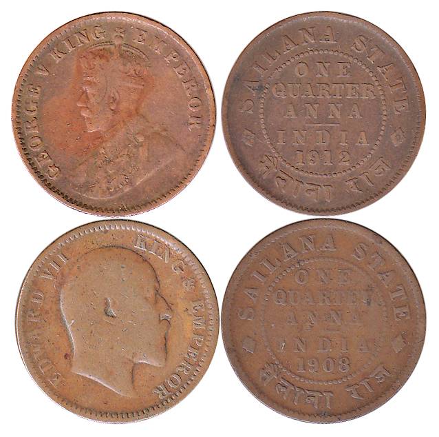 Jaswant Singh, Copper (2), ¼ Anna, with the names and portraits of Edward VII and George V