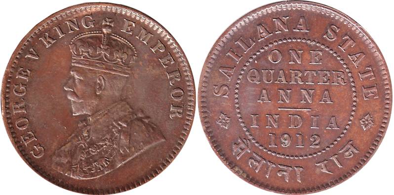 Jaswant Singh, Copper, ¼ Anna, with the name and portrait of George V, 1912, only 2,24,000