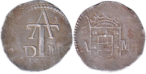 Goa, Silver, 2.75 g, Tanga, 167x, ATDM on obv, A & M divided by a crown on rev. About Very
