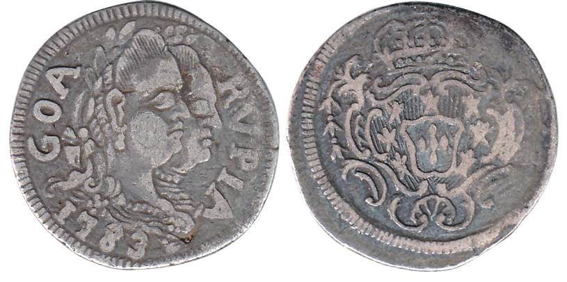 Goa, Maria I and Pedro III, Silver, Rupia, 1783, (KM 191).Broad flan, Extremely Fine, Very
