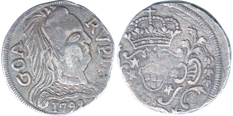 Goa, Maria I, Silver, Rupia, 1799 (KM 205). About Extremely Fine, Very Rare