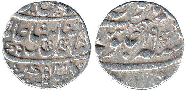 Murshidabad Mint, Silver, Rupee, in the name of Shah Alam II, AH 1202/19, mint partly visi