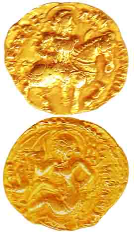 Guptas, Kumaragupta I, Gold, 8.23 g, Dinar, Horseman to right type, the king riding a hors