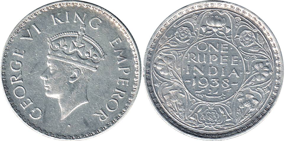 George VI, Silver, Rupee, 1938, Calcutta Mint.Very Fine+, Rare