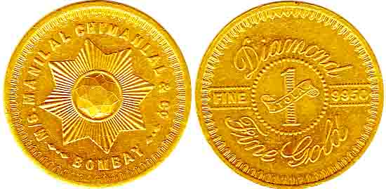 Tola Token, Gold, 11.72 g, M/s ManilalChimanlal& Co., Bombay.UNC, Scarce
