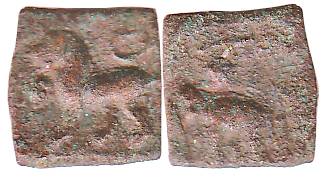 Cholas, Copper, 1.61 g, Sangam coin, Lion walking to left on obv, an elephant standing to 