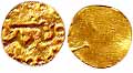 Cholas, Gold, 0.05 g, 1/8 Fanam, initial on obv, unifaced.UNC, Rare