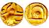 Parmaras of Vidarbha, Gold, 0.10 g, ¼ Fanam, stylized Boar on obv, Shri on rev. About UNC,