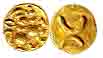 Parmaras of Vidarbha, Gold, 0.09 g, ¼ Fanam, stylized lion with upraised leg on obv, symbo