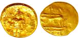 Vijayanagara Empire, Venkataraya, Gold, 3.42 g, Pagoda, Venkateshwar-Balaji type on obv, c