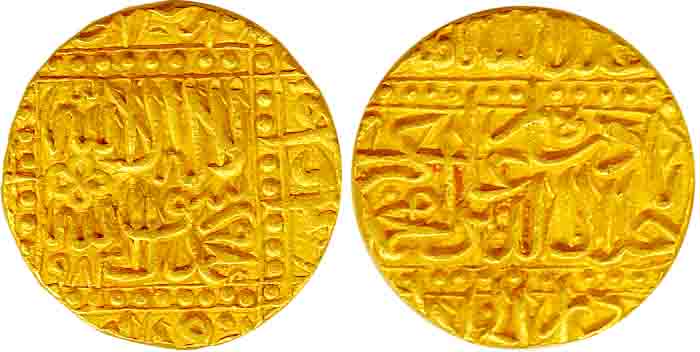 Akbar, Gold, 10.92 g, Mohur, Agra Mint, AH 983, Kalima type, About Extremely Fine, Scarce.