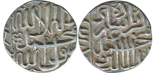 Akbar, Silver, ½ Rupee, mint name off flan but probably Agra Mint, Kalima type, square-are