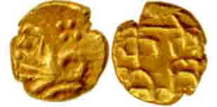 Tanjore Marathas, Gold, 0.40 g, Fanam, Qile Venkatagiri, Snake on obv Nagari legend on rev