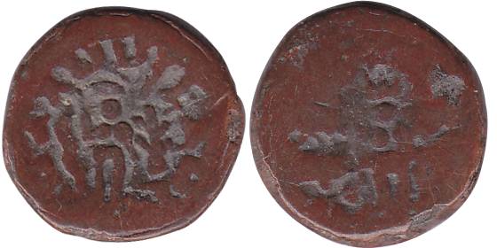 Ksahtrapas of Mathura, Rajuvula, 1st century BC, Copper, 5.82 g, Goddess Lakshmi standing 